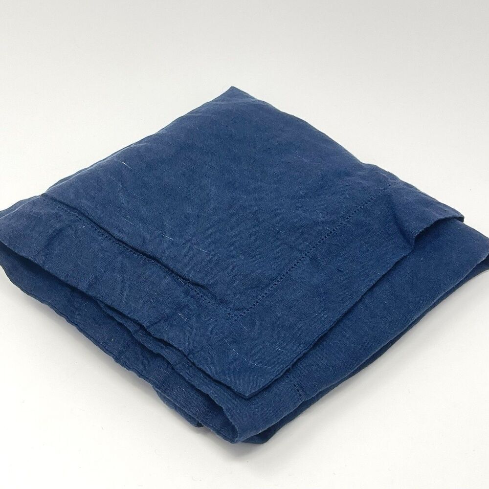 Single Pottery Barn BELGIAN FLAX LINEN Euro Sham Midnight Navy Blue Hem Stitch